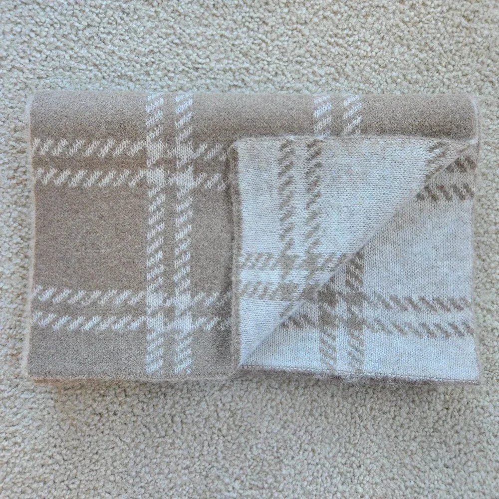 NWOT Everlane Patterned Alpaca Scarf in Wheat Taupe Tan